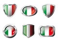 Italy set shiny buttons and shields of flag Royalty Free Stock Photo