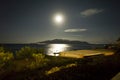 Italy Sicily Aeolian Islands, Salina Island, full moon Royalty Free Stock Photo