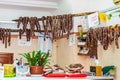 Butcher shop selling cured and dried meats in Centuripe