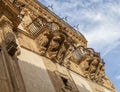 Italy, Sicily, Scicli Ragusa province, the Baroque Beneventano Palace facade, ornamental statues under the balconies