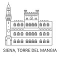 Italy, Siena, Torre Del Mangia, travel landmark vector illustration