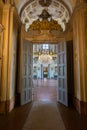 Italy, Stupinigi - January 2023: luxury interior of Royal Palace with baroque design and window