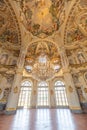 Italy, Stupinigi - January 2023: luxury interior of Royal Palace with baroque design and window