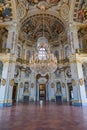 Italy, Stupinigi - January 2023: luxury interior of Royal Palace with baroque design and window