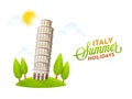Italy summer holidays poster with Pisa, the leaning tower and gre
