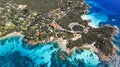 Italy summer holidyas . Sardegna island and best beaches of Emerald coast (costa smeralda) . aerial view