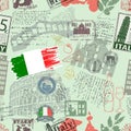 Italy symbols on fabric background. Royalty Free Stock Photo