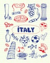 Italy Symbols Pen Drawn Doodles Vector Collection Royalty Free Stock Photo