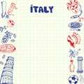 Italy Symbols Pen Drawn Doodles Vector Collection Royalty Free Stock Photo