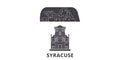 Italy, Syracuse City flat travel skyline set. Italy, Syracuse City black city vector illustration, symbol, travel sights