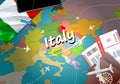 Italy travel concept map background with planes, tickets. Visit Royalty Free Stock Photo