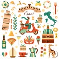 Italy Travel Design Elements Set in Retro Style Royalty Free Stock Photo