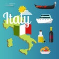 Italy travel map attraction tourist symbols sightseeing world italian architecture elements illustration. Royalty Free Stock Photo