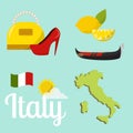 Italy travel map vector attraction tourist symbols sightseeing world italian architecture elements illustration. Royalty Free Stock Photo