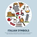 Italy travel symbols and landmarks vector poster Royalty Free Stock Photo