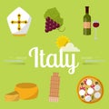 Italy travel vector attraction tourist symbols sightseeing world italian architecture elements illustration.