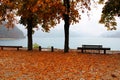 Italy, Trentino: Autumn on Ledro lake in a rainy day. Royalty Free Stock Photo