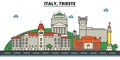 Italy, Trieste. City skyline architecture . Editable