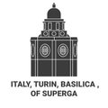 Italy, Turin, Basilica , Of Superga travel landmark vector illustration