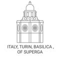 Italy, Turin, Basilica , Of Superga travel landmark vector illustration