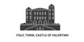 Italy, Turin, Castle Of Valentino, travel landmark vector illustration