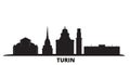 Italy, Turin city skyline isolated vector illustration. Italy, Turin travel black cityscape