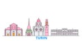 Italy, Turin line cityscape, flat vector. Travel city landmark, oultine illustration, line world icons