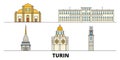Italy, Turin flat landmarks vector illustration. Italy, Turin line city with famous travel sights, skyline, design.