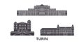 Italy, Turin, Residences Of The Royal House Of Savoy flat travel skyline set. Italy, Turin, Residences Of The Royal