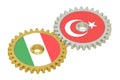 Italy and Turkey flags on a gears, 3D rendering