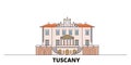 Italy, Tuscany, Medici Villas And Gardens flat landmarks vector illustration. Italy, Tuscany, Medici Villas And Gardens