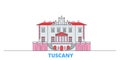 Italy, Tuscany, Medici Villas And Gardens line cityscape, flat vector. Travel city landmark, oultine illustration, line