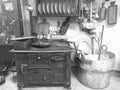 Italy-Tuscany-Minucciano-LU: Ancient kitchen, on display, inside the museum of Minucciano