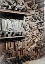 Old carpenter`s tools, on display, inside the Minucciano museum