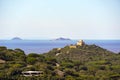 Italy Tuscany, Punta Ala, Rio Palma Path, Mountain Bike MTB E-MTB, Panoramic view of the port of Punta Ala, the castle, rocks of