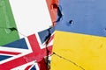 Italy, UK (Great Britain), Ukraine national flag isolated on broken wall