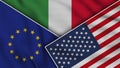 Italy United States of America European Union Flags Together Fabric Texture Illustration