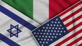 Italy United States of America Israel Flags Together Fabric Texture Illustration