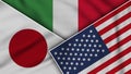 Italy United States of America Japan Flags Together Fabric Texture Illustration