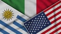 Italy United States of America Uruguay Flags Together Fabric Texture Illustration