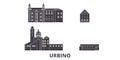 Italy, Urbino City flat travel skyline set. Italy, Urbino City black city vector illustration, symbol, travel sights