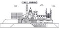 Italy, Urbino line skyline vector illustration. Italy, Urbino linear cityscape with famous landmarks, city sights