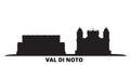 Italy, Val Di Noto city skyline isolated vector illustration. Italy, Val Di Noto travel black cityscape