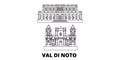 Italy, Val Di Noto line travel skyline set. Italy, Val Di Noto outline city vector illustration, symbol, travel sights