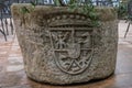 Italy, Varenna, Lake Como, a stone inscription on a pot