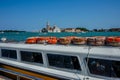 Italy, Venice, Church of San Giorgio Maggiore, VIEW OF BOATS MOORED IN SEA AGAINST CLEAR SKY