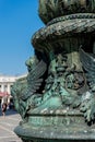Italy, Venice, a close up of a statue of flying lion on lamp post