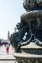 Italy, Venice, a close up of a statue of flying lion on lamp post