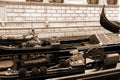 Italy. Venice. Details of typical venitian gondolas. . In Sepia Royalty Free Stock Photo