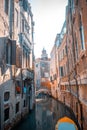 Italy, Venice. Grand canal for gondola in travel europe city. Old italian architecture with landmark bridge, romantic boat. Royalty Free Stock Photo